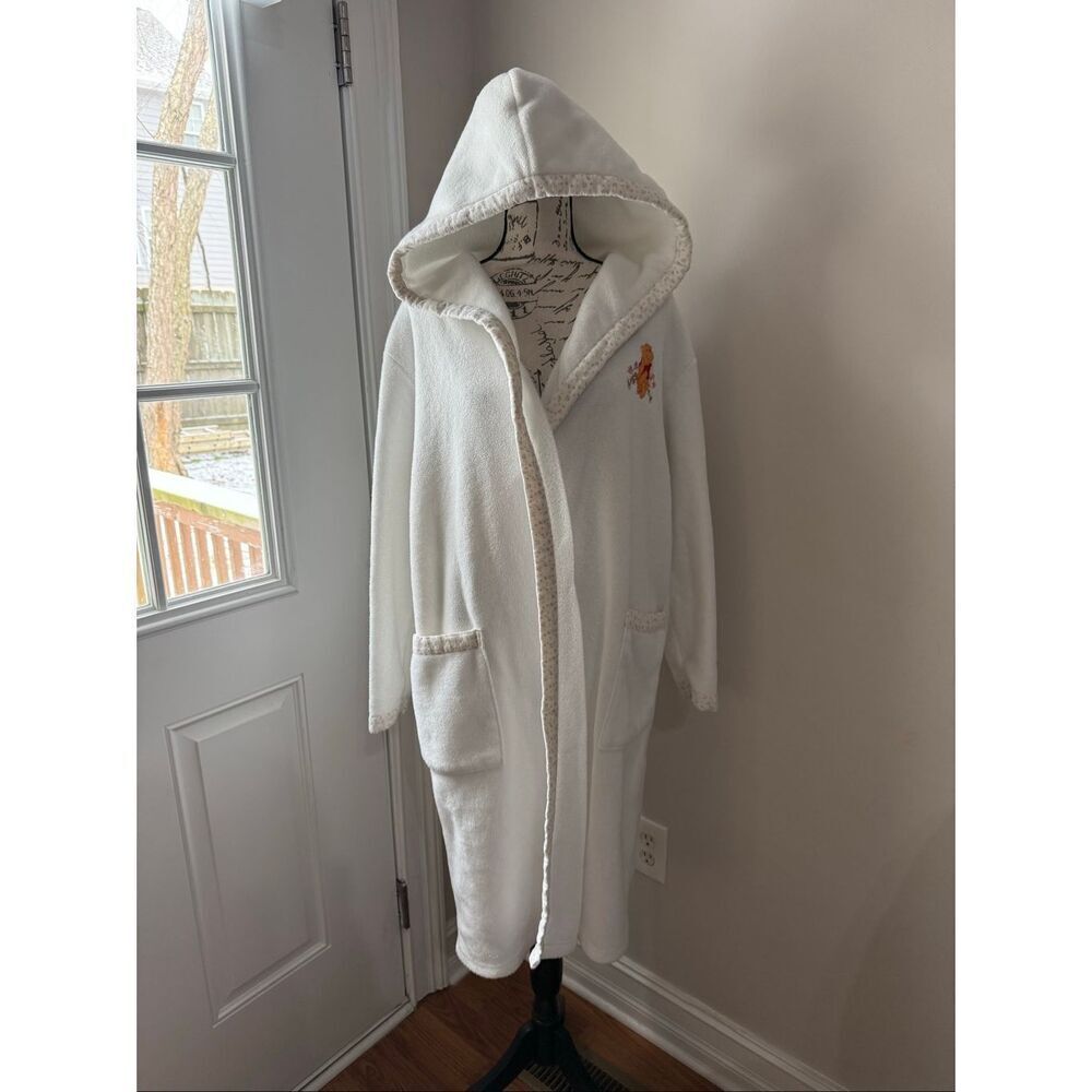 Disney Women's Winnie The Pooh Fleece Hooded Long Robe White Size Medium